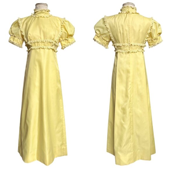 Dresses & Skirts - 70s vintage victorian puff sleeve dress lace ruffle empire waist maxi mockneck.